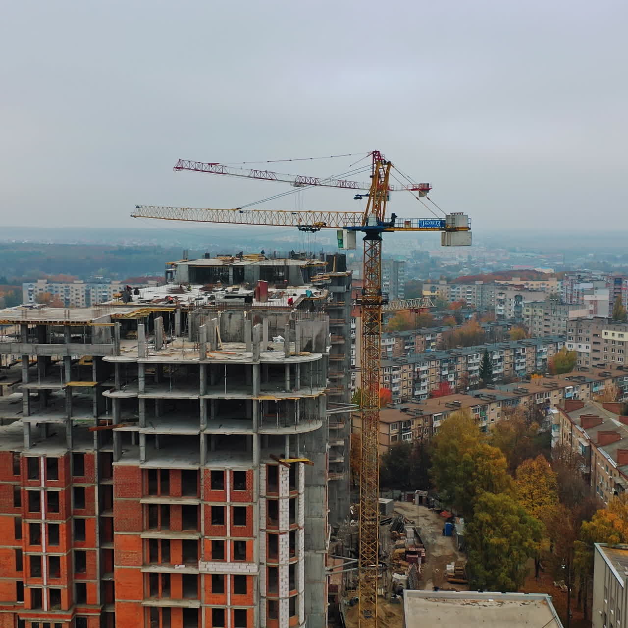 Construction of a residential apartment complex. Aerial view.