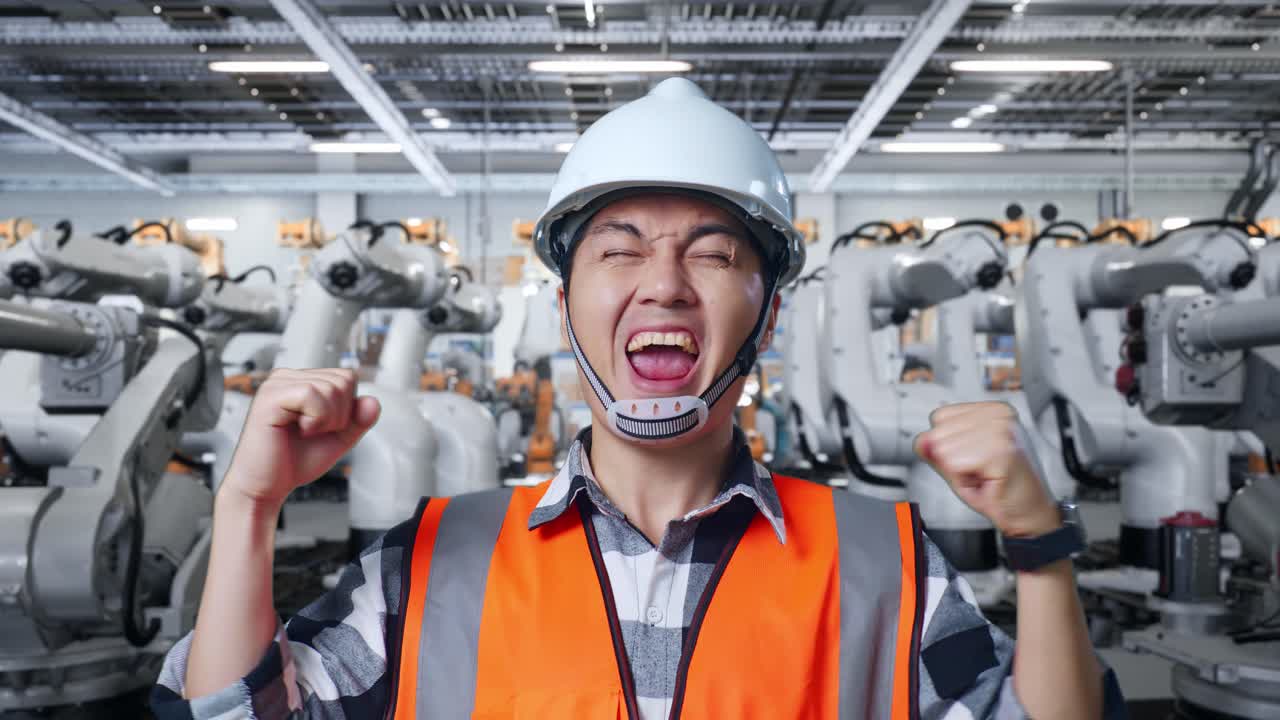 공장에서 행복한 엔지니어