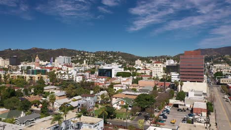 high aerial rising shot of downtown hollywood. 4k