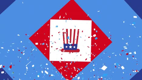 animation of 4th of july independence day hat over red, white and blue of united states of america