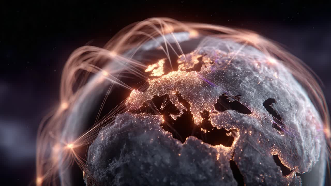 A Stunning Visualization of Global Connectivity: A Captivating Close-Up of the Earth with Illuminated Networks Signifying Data Flow and Global Interaction