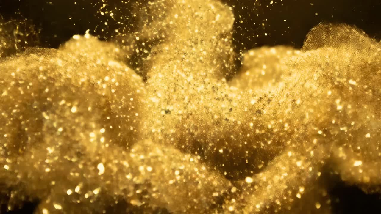 Slow motion-explosion av gyllene glitterpartiklar