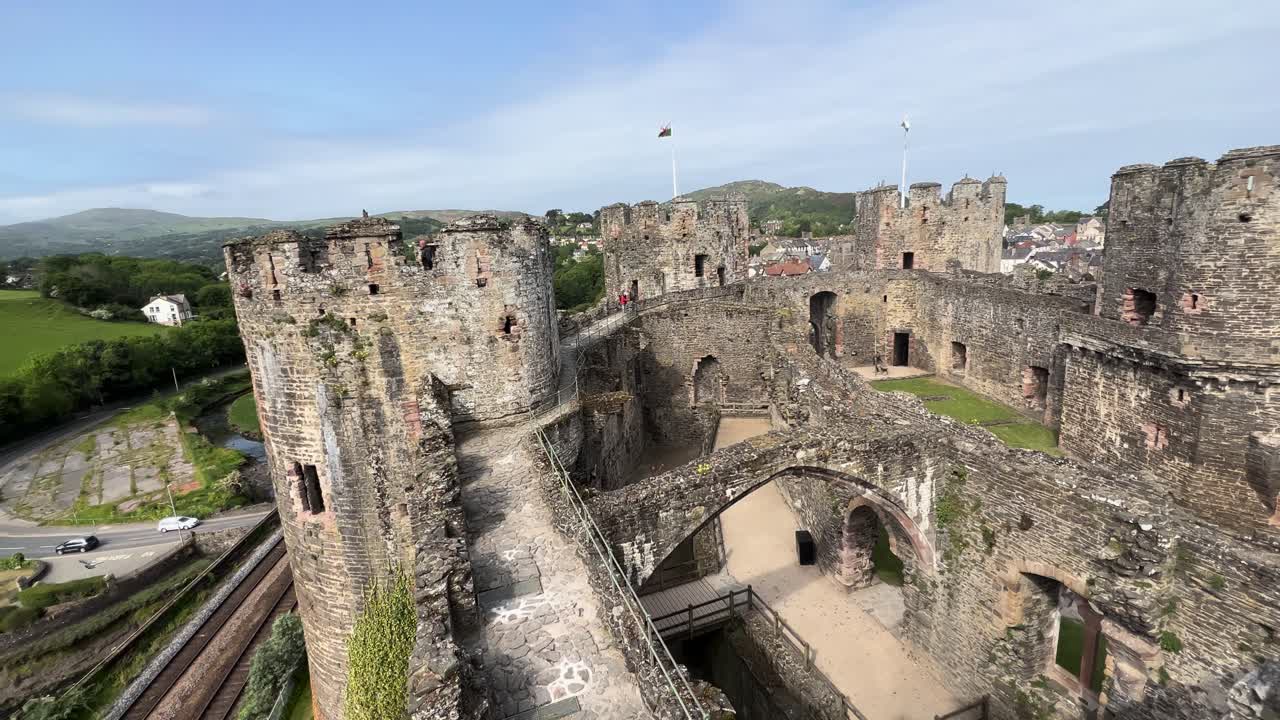Pigeon Flying Over Conwy Castle Wales