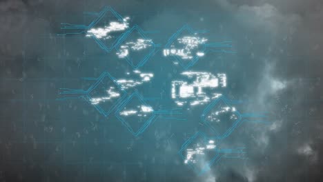 Animation-of-multiple-digital-icons-against-thunderstorm-and-dark-clouds-in-the-sky