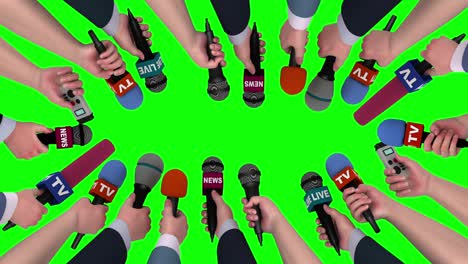 mains tenant des microphones et des enregistreurs de voix sur clé chroma, animation 3d