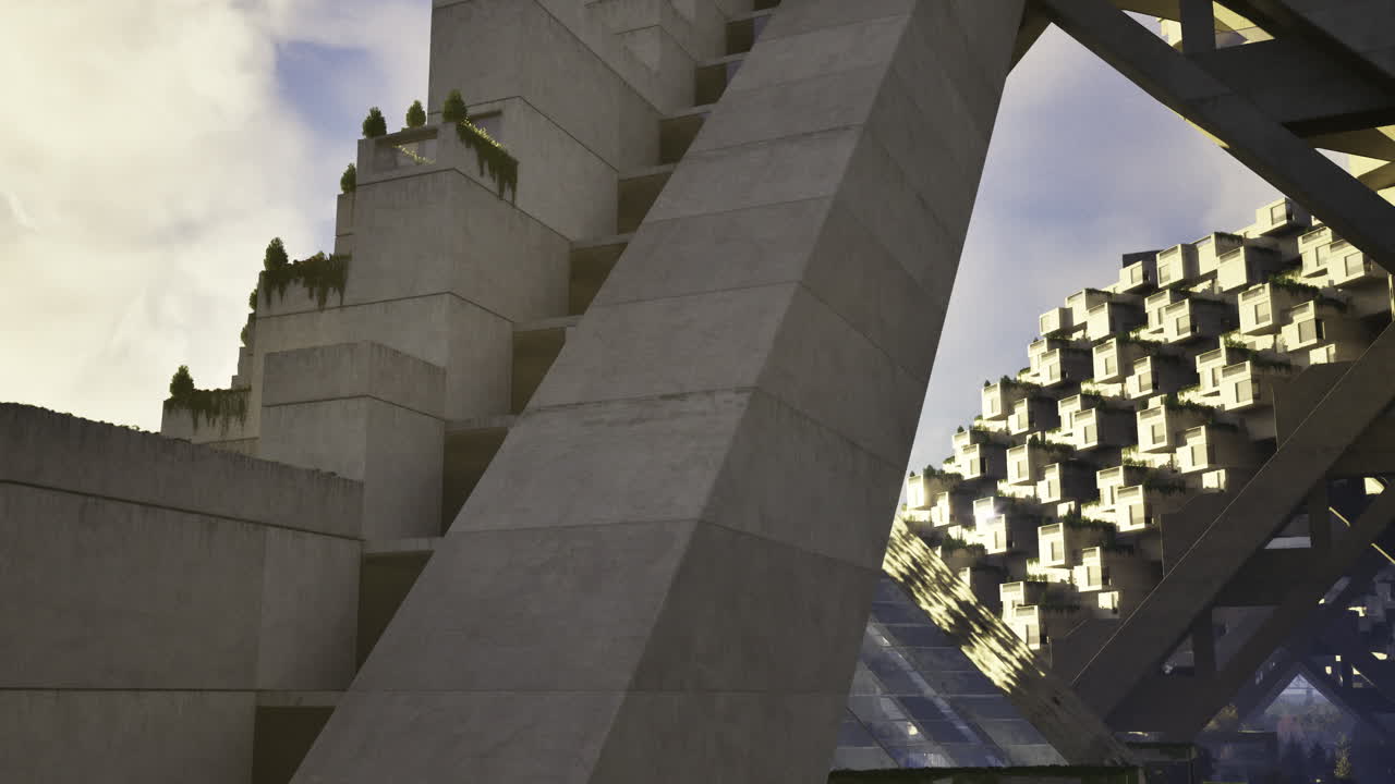 Modern architecture showcases unique design with greenery in urban setting