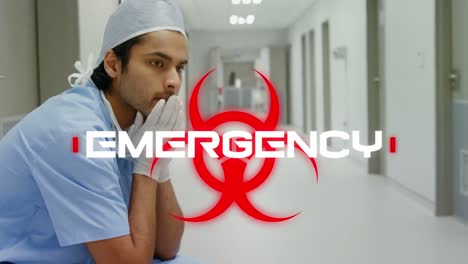 Animation-of-word-Emergency-with-healthcare-worker-in-background-during-coronavirus-pandemic