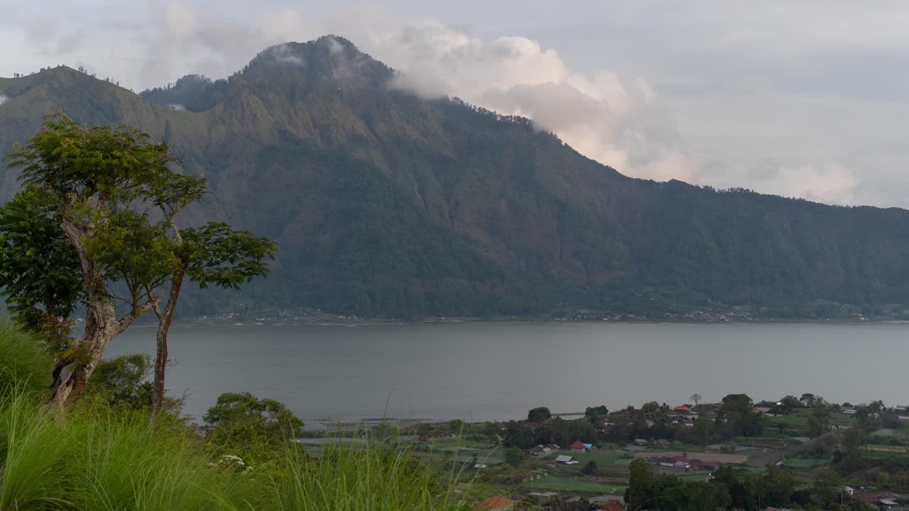 Volcanic Lake Landscape with Mountain View