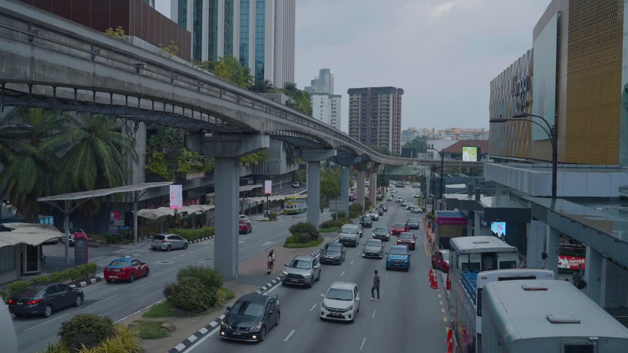 Traffic Congestion on a City Street with Monorail