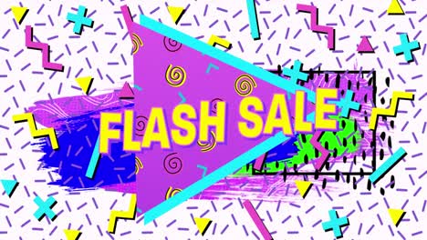 Flash-Sale-Text-Auf-Lila-Banner-Vor-Abstrakten-Bunten-Formen-Auf-Weißem-Hintergrund