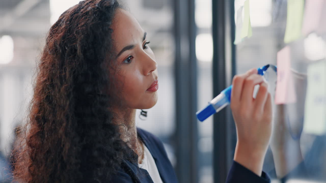 Businesswoman, writing and planning schedule