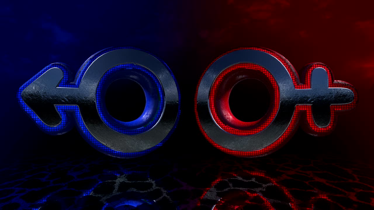 símbolos de hombres y mujeres. animación 3d de signos de género.