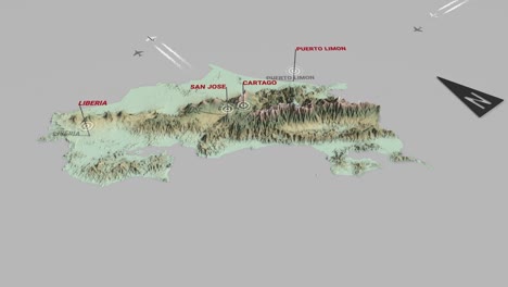 mapa del terreno en 3d de costa rica