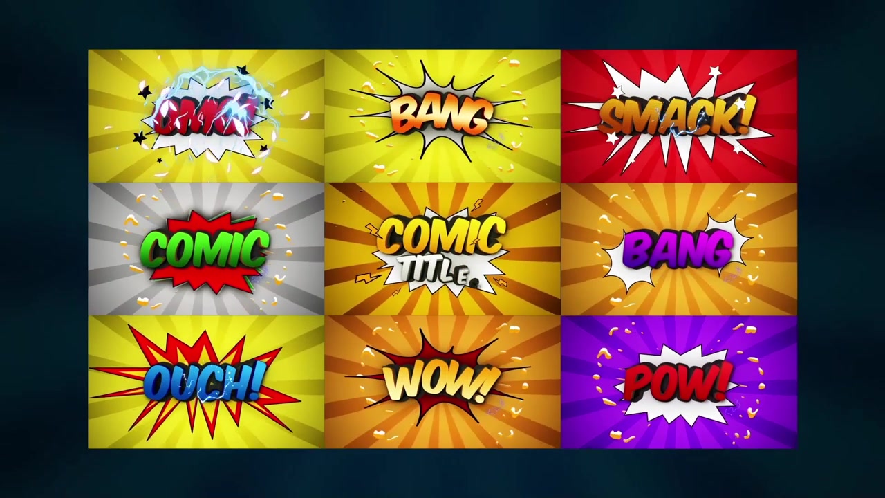 Dynamic Comic Book Style Motion Graphics and Sound Effects Pack