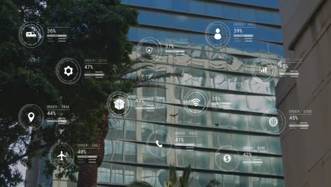 Animation-of-icons-with-data-processing-over-moder-office-building