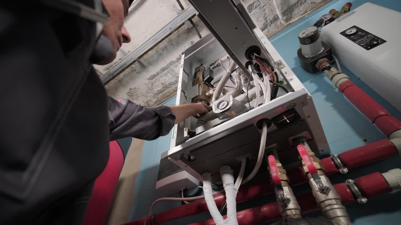 HVAC technician installs heating, ventilation and air conditioning systems