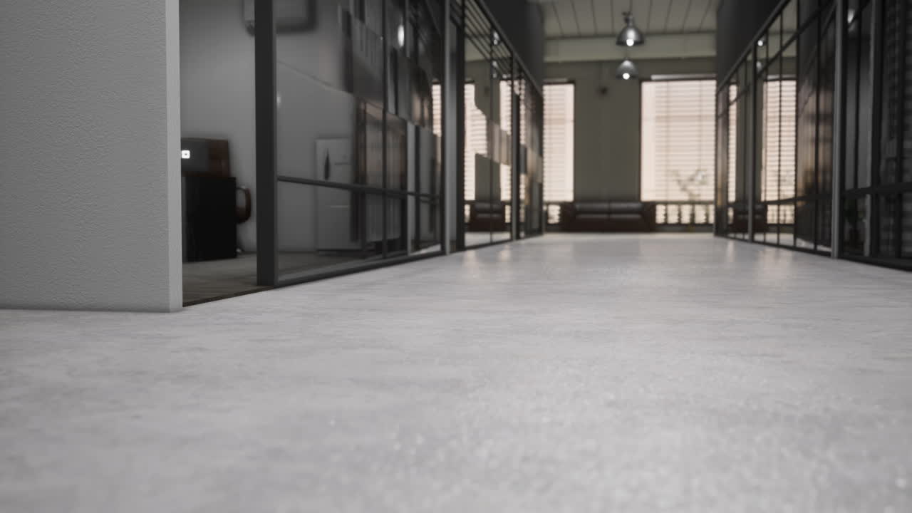 Modern corridor with large windows and minimalistic design in indoor space