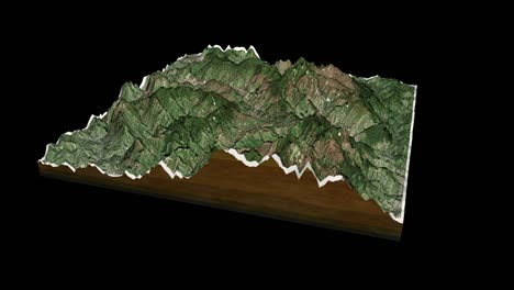 mapa del terreno de cang mu chai renderizado en 3d con animación de bucle de 360 grados