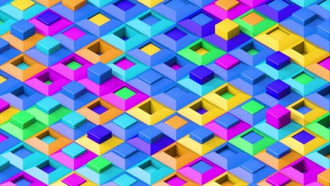 isometric colorful swaying 3d cubes in holes sliding from bottom left to top right