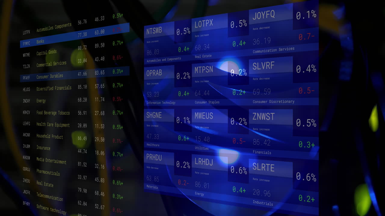 Animation of statistics, stock market and financial data processing