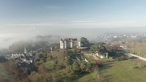 Aerial-of-the-town-and-Chateau-de-Luynes-in-the-Loire-Valley-of-France