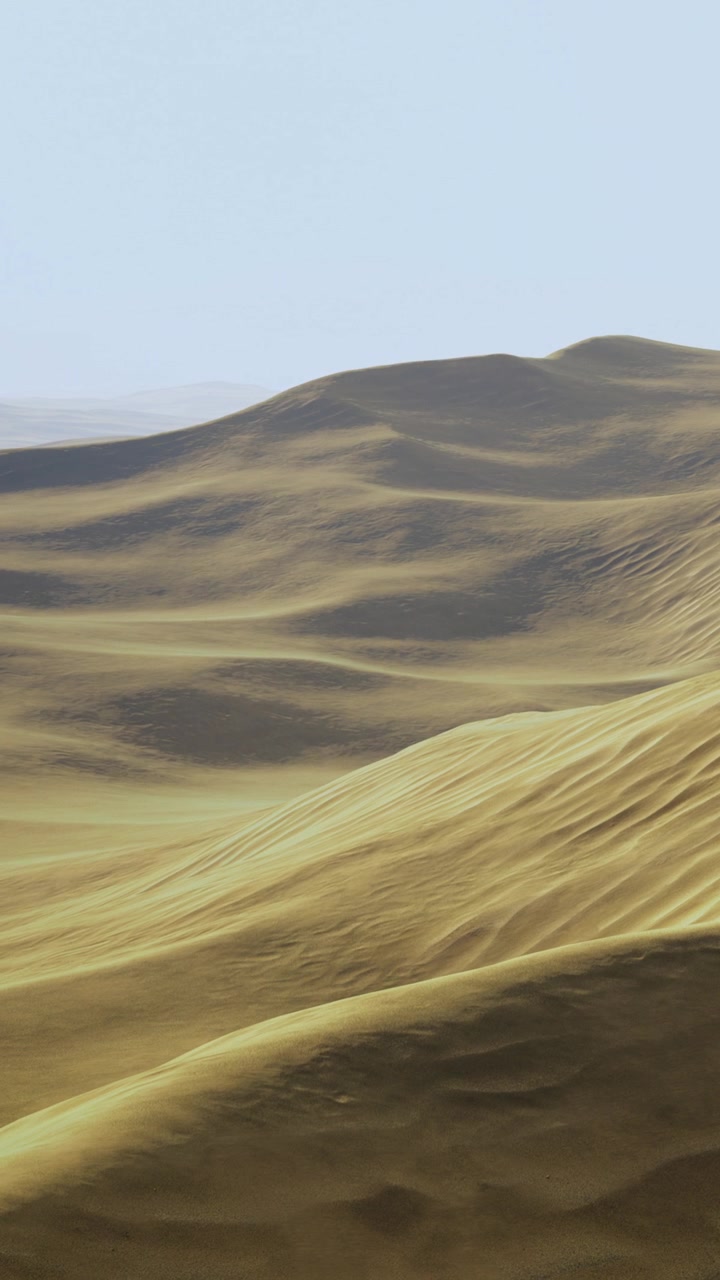 Vasto paesaggio con colline e ombre in un'ambientazione desertica arida di giorno.