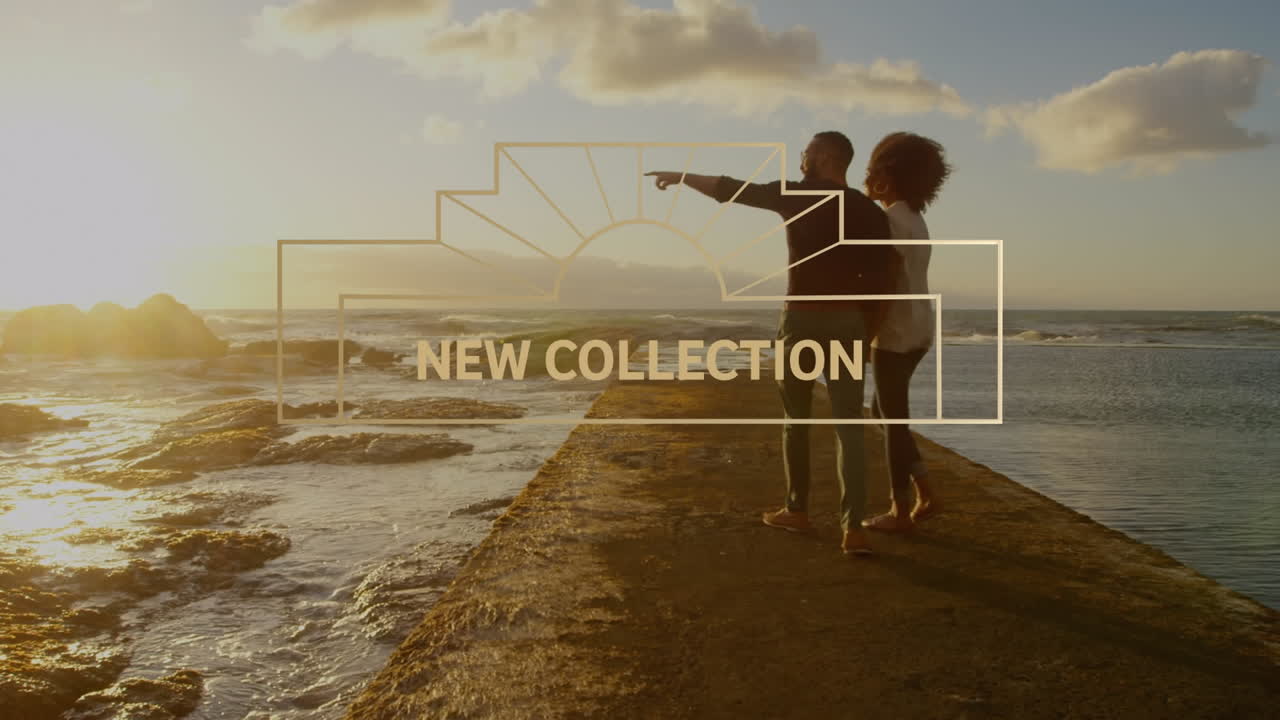 Animation of new collection text over people at beach