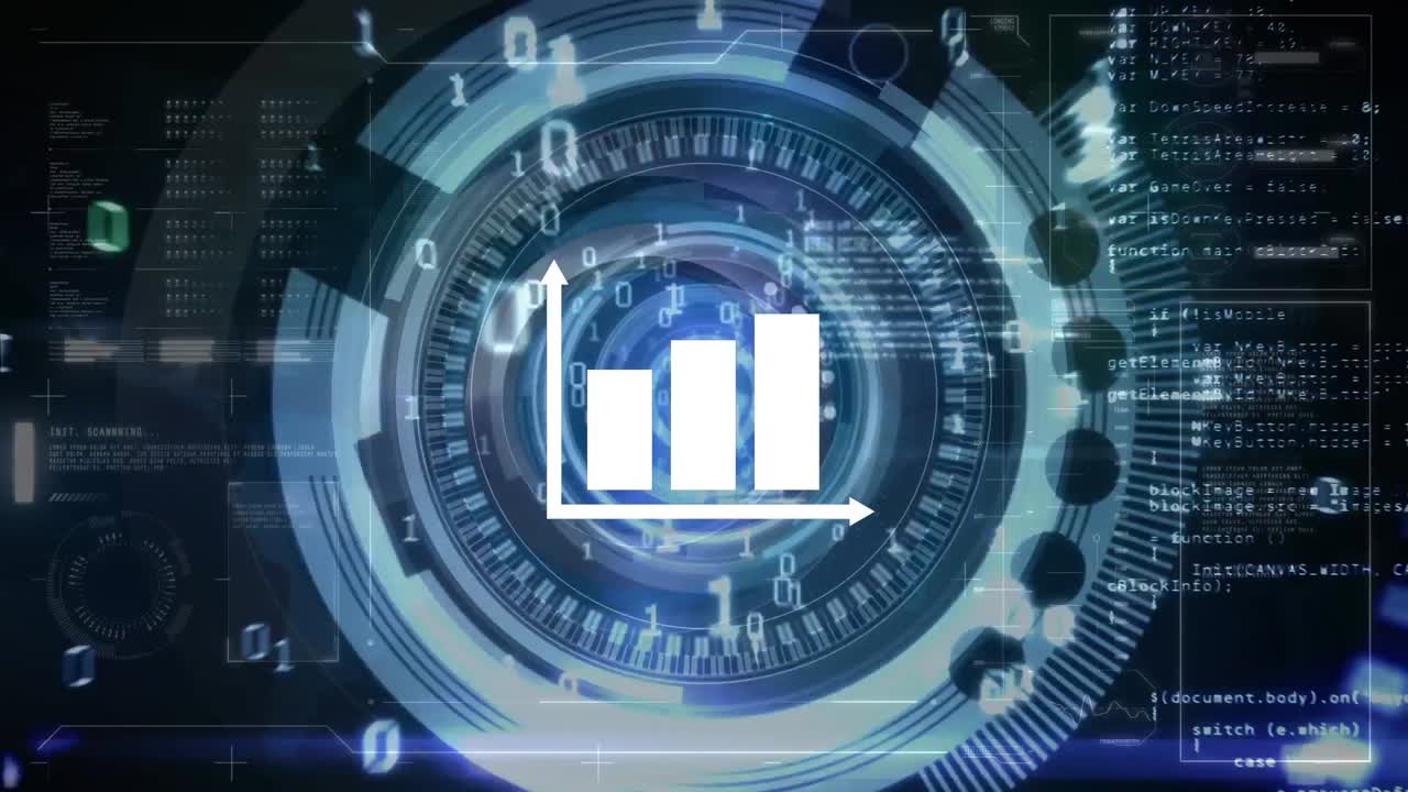 animación del escaneo de alcance, codificación binaria y procesamiento de datos.