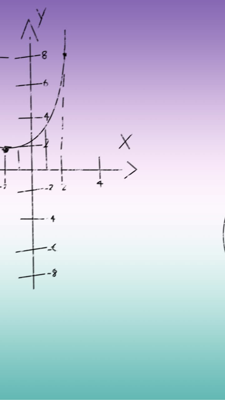 파란색에서 보라색 바탕에 손으로 쓴 수학 수식의 애니메이션