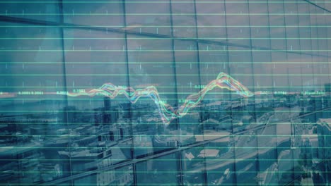 animation of finacial data processing over cityscape