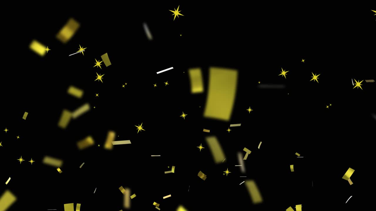 Animazione di coriandoli e stelle su sfondo nero