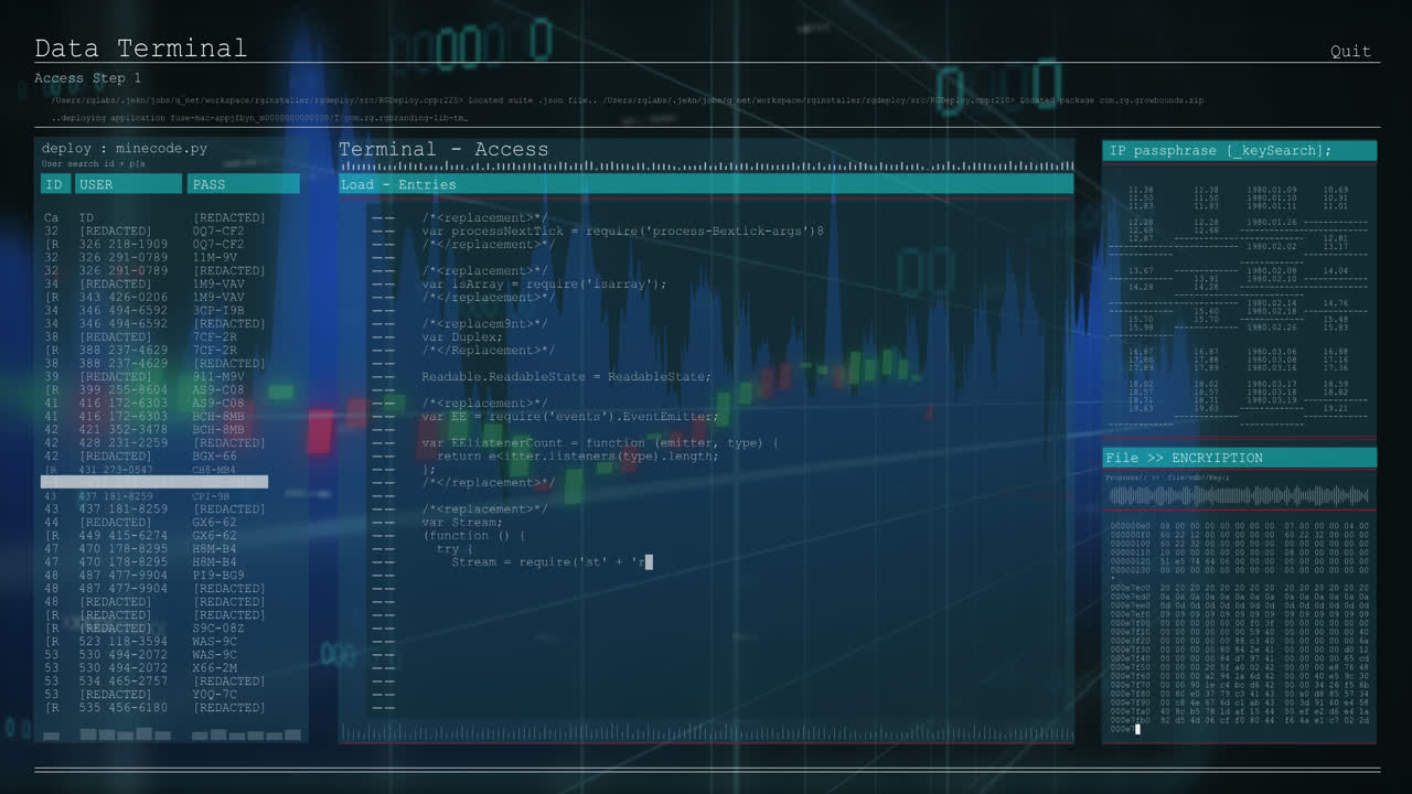Financial data processing over computer interface with data processing against grey background