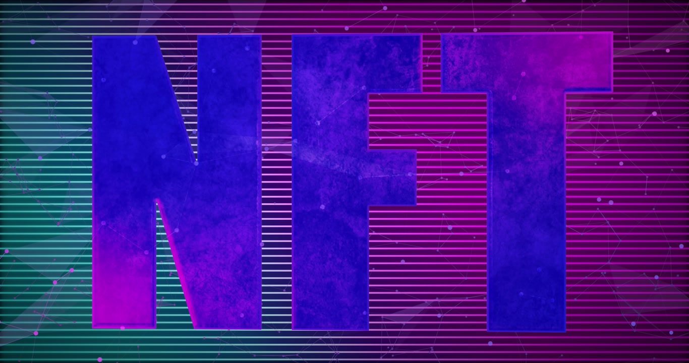 Animation of nft over green and pink striped background