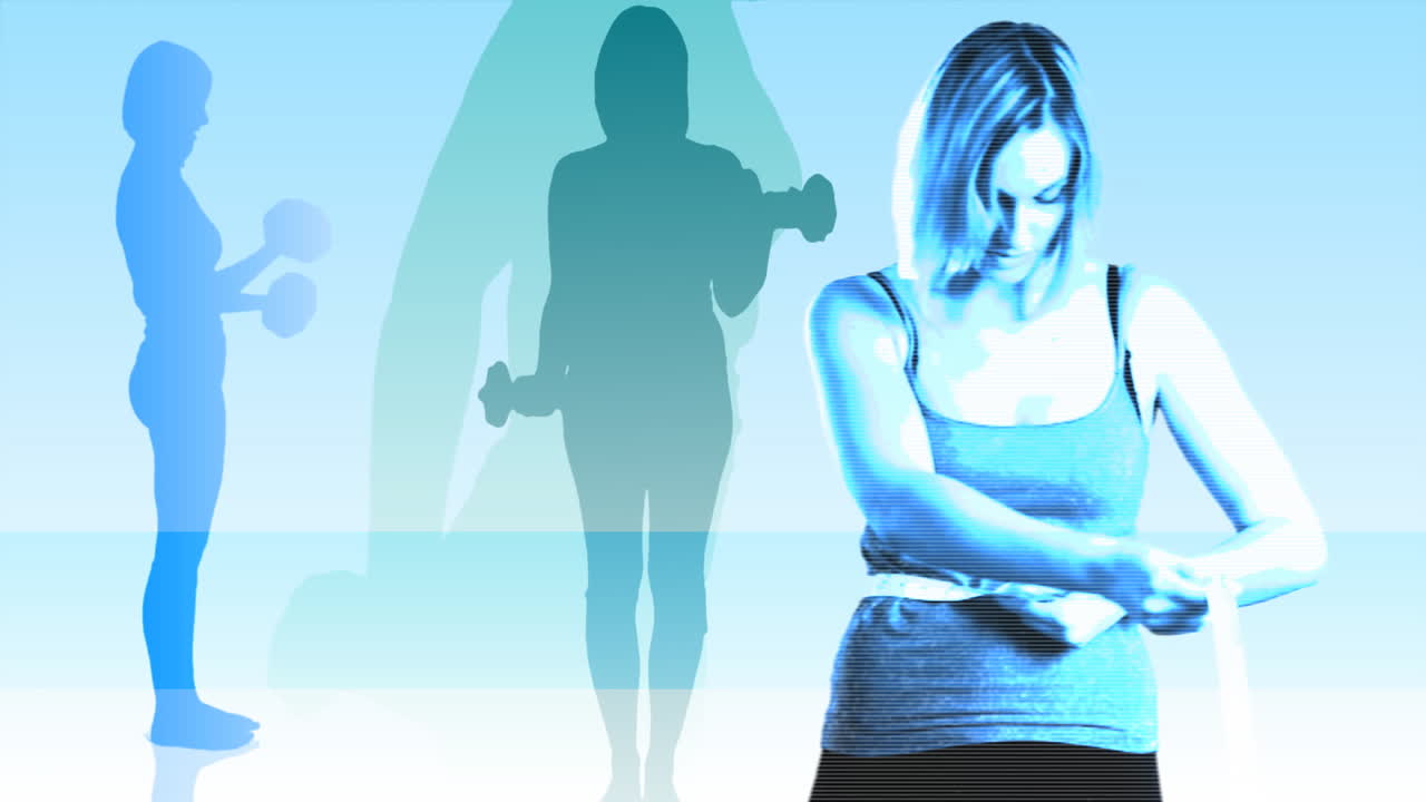 una mujer midiéndose a sí misma.