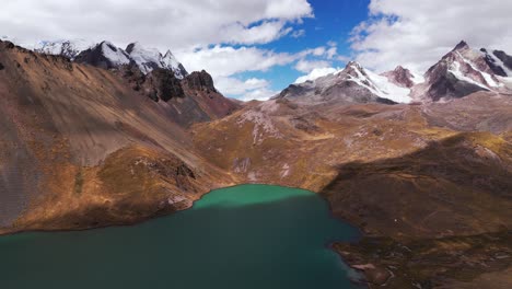 aerial view of the 7 lagoons of ausangate in cusco, peru, with surrounding mountains, panoramic establish