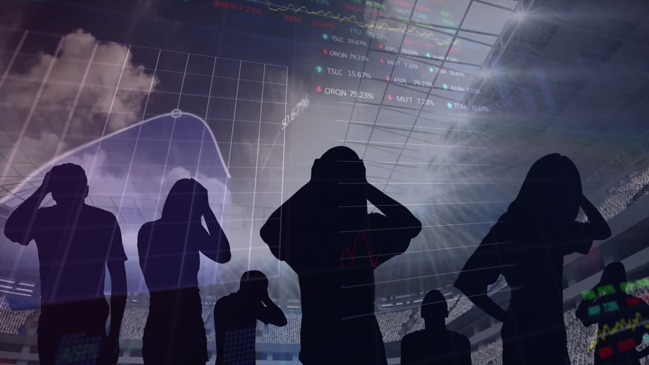 경기장에서 실망한 스포츠 팬들에 대한 그래프와 데이터 처리 애니메이션