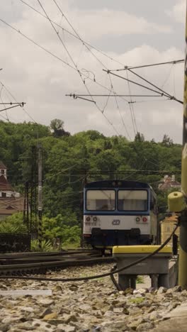 train passing through a rural town