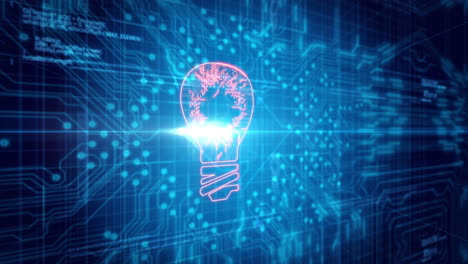 Animation of glowing orange light bulb over blue processor socket