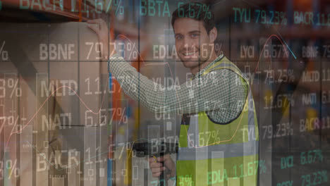 animación del procesamiento de datos sobre el hombre que trabaja en el almacén