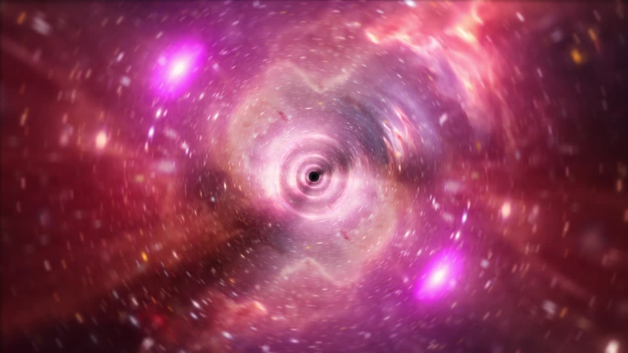 bucle sin costuras rojo rosa púrpura hiperespacio velocidad de la luz vuelo espacial a través del túnel de agujero de gusano espacio-tiempo. abstracto rojo brillante púrpura vortex de energía que fluye. bucle 4k 3d ciencia ficción viaje espacial interestelar de fondo