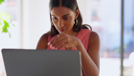 Thinking,-laptop-and-indian-business-woman