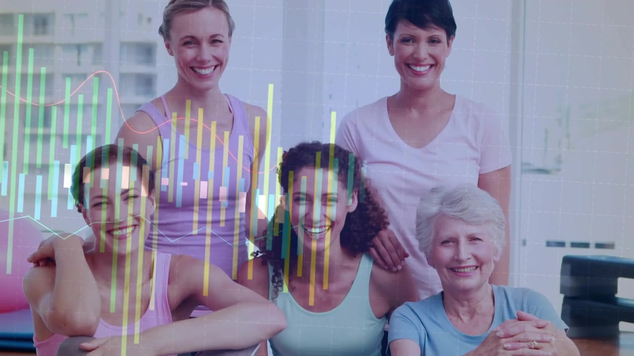 Group of Diverse Women Smiling Together in a Fitness Studio