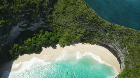 birdseye aerial view of kelingking beach and ridgeline, nusa penida island, bali, indonesia