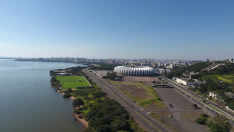 internacional soccer stadium at porto alegre aerial scene in 4k