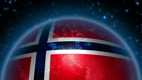 norway flag strung on planet earth. abstraction of a globe with the contours of the continents.