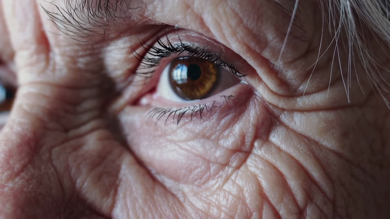 Close-up of an Elderly Person's Wrinkled Eye