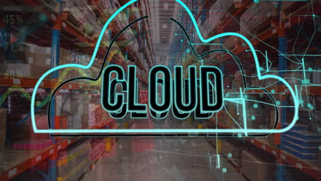 animación de texto en la nube a través del procesamiento de datos y conexiones a través del almacén