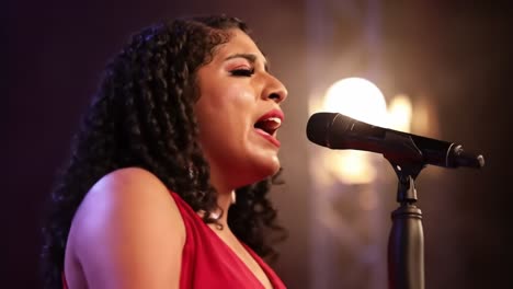 a passionate performance captured in two frames, showcasing an expressive singer pouring her emotions into the microphone, highlighting the depth of music's impact