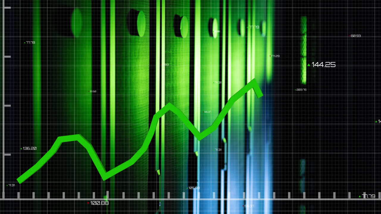 animación de gráficos con números cambiantes sobre los bastidores de servidores de datos en la sala de servidores