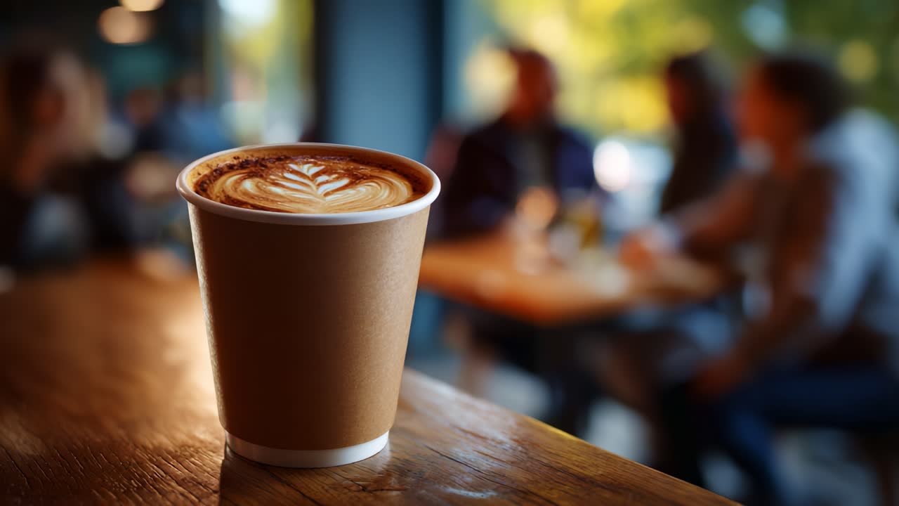 Gustati un delizioso caffè con una bellissima latte art in un'accogliente caffetteria circondato da amici e da una calda atmosfera